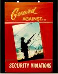 cx-0000-004.jpg - US soldier standing in sunset, armed with a gun. Caption reads, "Guard against security violations".

