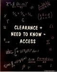 cx-2578-004.jpg	An chalk board filled with math scribbling. Caption reads, "Clearances +Kneed to know =Access" 

