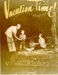 cx-7496-012.jpg-A picture of father, mother, and their son on vacation, fishing. The caption on the poster says, "Vacation Time! Security means this..and more."

