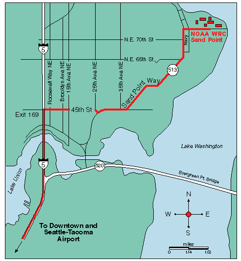 Map showing directions for driving from SeaTac Airport to the Western Regional Center