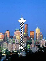 Image of Seattle with the space needle missing. Missing area is white with a dotted outline.