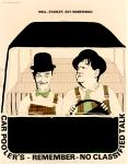 cx-10260-020.jpg - Two men wearing overalls, ties, and top hats driving an old-time car. (Laurel and Hardy)  Caption reads, "Well Stanley, say something! Car poolers - remember - no classified talk".

