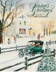 cx-24873.002.jpg	A carriage going past a house during the winter. Caption reads, "Seasons greeting" 

