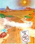 cx-25134-001.jpg	Cartoon the coyote chasing the road runner. Caption reads "Security zone, NO SHORT CUTS." 

