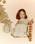 cx-6288-007  A pale pink background with a little girl sitting below a Christmas tree.  She is playing with letter blocks that spell out, "Practice Security."

