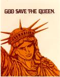 cx-6381-012  A white background with an orange drawing of The Statue of Liberty.  The caption reads, "God save the Queen."


