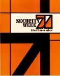 cx-6550-010  A black, orange, and white geometric background with the caption, "Security week '71 (?). 8 to 12 November."

