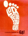 cx-6636-002  A red background with white lettering in the design of a bare foot.  The lettering and caption reads, "Lock before you leave, a security footnote for '68."

