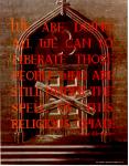 cx-6803-017.jpg-A picture of a boarded up church door.  Over the picture written in red it states, "We are doing all we can to liberate those people who are still under the spell of this religious opiate-Nikita Khruskchev.

