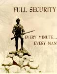 cx-7496-024.jpg-A man is standing on a pile of huge boulders holding a rifle.  The caption reads, "Full Security every man.every minute."

