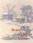 cx-6381-009.jpg-A picture of houses cover in snow in the winter.  The caption reads, "Security is always in season."

